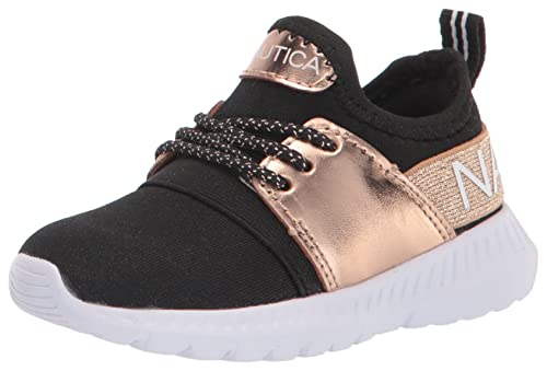 Nautica Missy Youth Girls Athletic Fashion Cross Trainer Lace Up Running Sneakers-Kappil Metallic-Rose Gold Black Size-13