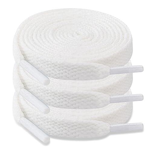 ZHENTOR 3 Pair Flat Shoe Laces for Sneakers, Shoelaces for Sneakers Athletic Running Shoes Boot Strings (DP-01 white(3 pairs), 55 inches)