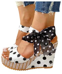 Sandals for Women with Heels,Women’s Casual Wedge Sandals Ankle Strap Platform Open Toe Flat Espadrille Heels White