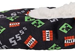 Minecraft Sock Slippers for Kids, Allover Creeper Video Game Print, Black, Size Large (1-4 Big Kid)
