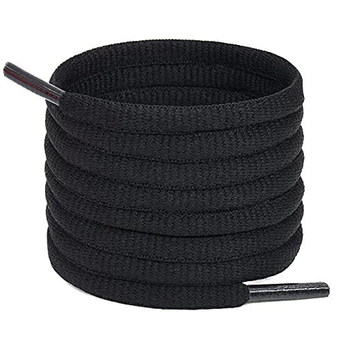 Handshop Half Round Shoelaces 1/4″ – Oval Shoe Laces Replacements For Sneakers and Athletic Shoes Sports Black 24 inch (60cm)