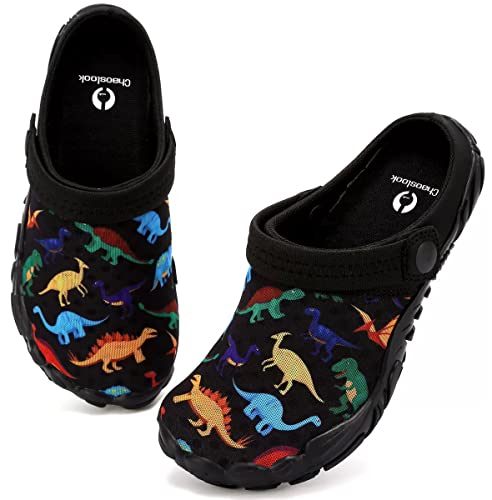 Kids Clogs Sandals Barefoot Shoes Boys Girls Beach Slippers Lightweight Quick Dry Outdoor Summer Water Shoes Black Dinosaur 12