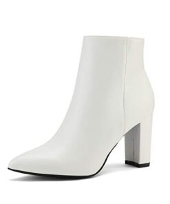 DREAM PAIRS Womens White Pu Chunky Heel Ankle Booties Pointed Toe Short Boots Size 9 B(M) US Sianna-1 Stunner, White/Pu