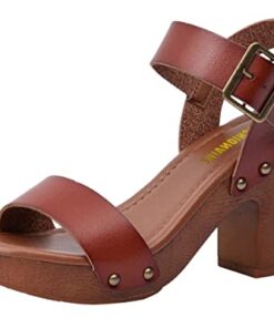 CUSHIONAIRE Women’s Sydney Faux Wood Sandal +LiteSole Technology, Wide Widths Available, Whiskey 8 W