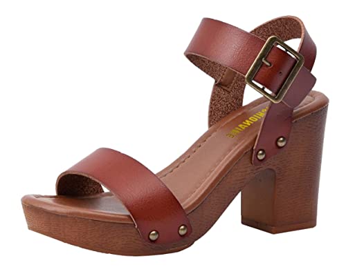 CUSHIONAIRE Women’s Sydney Faux Wood Sandal +LiteSole Technology, Wide Widths Available, Whiskey 8 W