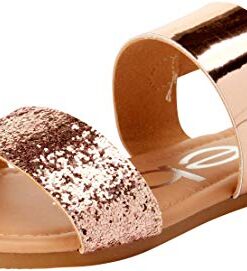 bebe Girls’ Sandal – Two Strapped Patent Leatherette Glitter Sandals (Toddler/Little Kid), Size 1 Little Kid, Rose Gold