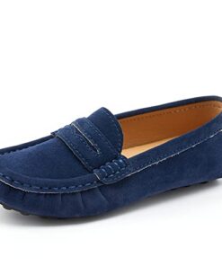 Lennuoma Girls Boy Loafers Unisex Soft Synthetic Leather Slip On Moccasin Flat Penny Kids Casual Shoes(13, Navy Blue, Numeric13)