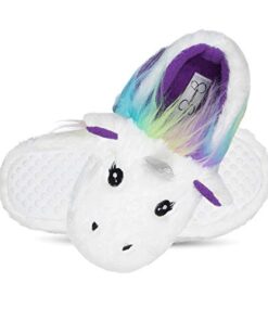 Jessica Simpson girls Cute and Cozy Plush on House With Memory Foam Slipper, White, Large Little Kid US