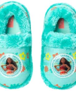 Disney Girls’ Moana Slippers – Princess Moana Plush Fuzzy Slippers (Toddler/Little Girl), Size 11/12, Aqua Moana