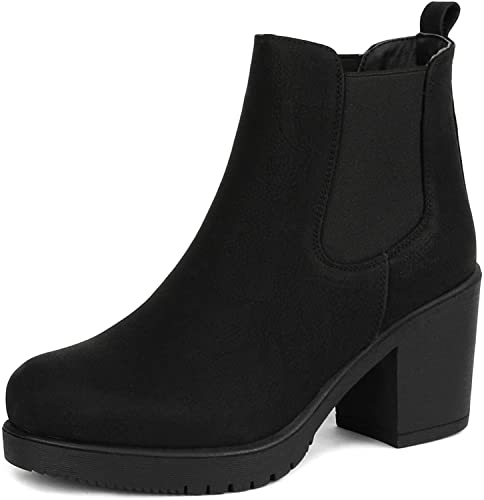 DREAM PAIRS Womens Fre Black Pu High Heel Ankle Boots Size 8.5 B(M) Us, Black/Pu