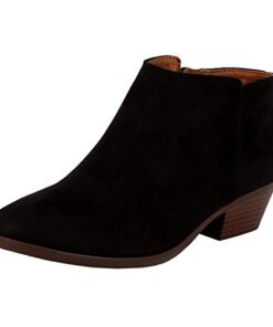 Soda Women’s Mug Round Toe Faux Suede Stacked Heel Western Ankle Bootie, 8.5, Black Suede