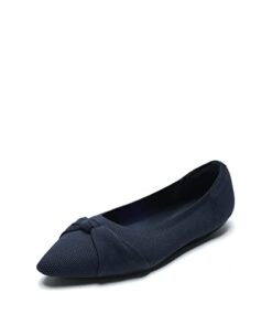 DREAM PAIRS Women’s Sdfa2339w Knit Pinted Toe Dress Flats Comfort Slip On Foldable Ballet Flat Shoes Soft with Bowknot, Navy, Size 9