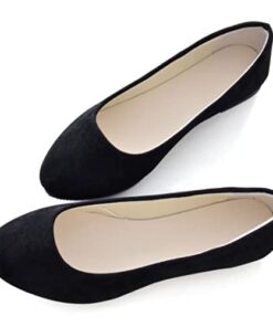 Women Cute Slip-On Ballet Shoes Soft Solid Classic Pointed Toe Flats, Black, 7.5