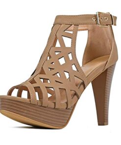 Guilty Shoes – Womens Cutout Gladiator Ankle Strap Platform Fashion High Heel Sandals Heeled Sandals, Tanv3 Pu, 6.5 B(M) US