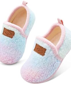 Lefflow Toddler Slippers Girl Baby Fuzzy House Slippers Bedroom Slipper Walking House Shoes for Toddlers Pink 18-24 Months Size 5.5-6 Washable