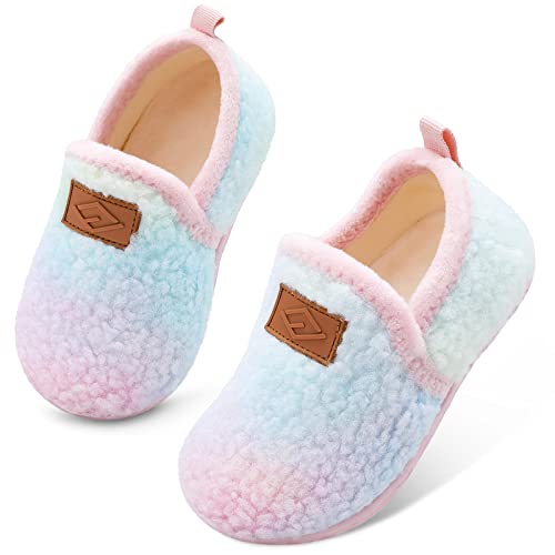 Lefflow Toddler Slippers Girl Baby Fuzzy House Slippers Bedroom Slipper Walking House Shoes for Toddlers Pink 18-24 Months Size 5.5-6 Washable