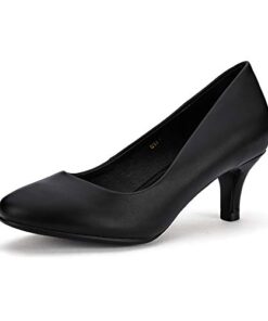 IDIFU Women’s Classic Low Heels Dress Pumps 2 Inch Kitten Heel Round Toe Office Wedding Shoes (Black PU, 12 B(M) US)