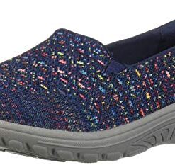 Skechers Women’s Reggae Fest-Wicker-Engineered Knit Twin Gore Slip On (Willows) Loafer Flat, Navy, 7.5 M US