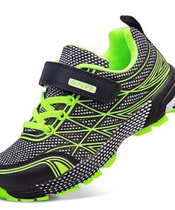 OJLVB Boys Sneakers, Kids Tennis Running Shoes, Athletic Walking Gym Trail Shoe Black Green 1
