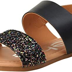 bebe Girls’ Sandal – Two Strapped Patent Leatherette Glitter Sandals (Toddler/Little Kid), Size 13 Little Kid, Black