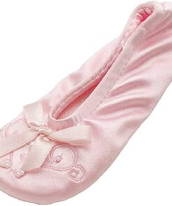 isotoner Girl’s Satin Ballerina with Embroidered Pearl, Pale Pink, XXsmall, Toddler 7/8