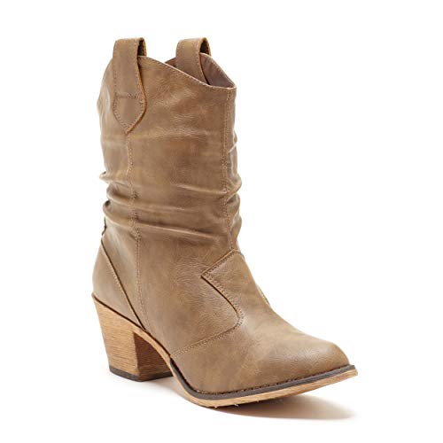 Charles Albert Womens Boot Modern Western Cowboy Distressed Boot with Pull-Up Tabs (Mocha, 8) Cowboy Style_Mocha_8