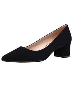 DREAM PAIRS Women’ s DPU212 Chunky Low Block Heels Closed Toe Dress Wedding Pumps Shoes Black Nubuck pu Size 8.5