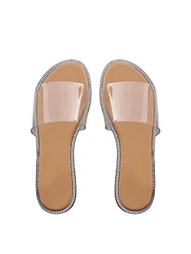 GORGLITTER Rhinestone Clear Flat Sandals Open Toe Slide Sandals Clear EUR38