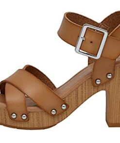 Dunes Women’s Sayer Faux Wood Sandal +Memory Foam & LiteSole Technology, Honey 6.5 W