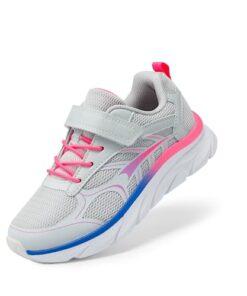 DREAM PAIRS Boys Girls Tennis Running Shoes Kids Breathable Athletic Sports Gym Sneakers Light Grey/Pink Size 13 Little Kid SDRS2326K