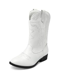 DREAM PAIRS Cowgirl Cowboy Western Boots Boys Girls Mid Calf Riding Shoes Sdbo214K White Size 5 Big Kid