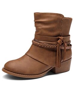 DREAM PAIRS Girls SDBO225K Ankle Boots Side Zipper Low Heels Boots Size4 Camel