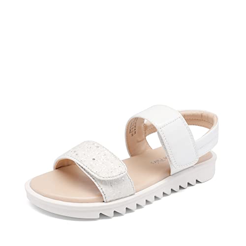 DREAM PAIRS Girls Sandals Glitter Two Strapped Casual Open Toe Sandals Sdls2303k White Size 5 Big Kid