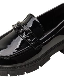 bebe Girls’ Loafers – Patent Platform Chunky Loafers – School Uniform Shoes for Girls – Platform Dress Shoes (5-7 Big Kid), Size 5 Big Kid, Black Chain