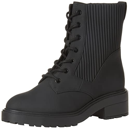 Amazon Essentials Women’s Rubberized Combat Boot with Chunky Outsole, Black, 10 Wide