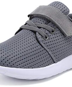 TOEDNNQI Boys Girls Sneakers Kids Lightweight Breathable Strap Athletic Running Shoes for Little Kids/Toddler Grey US Size 13