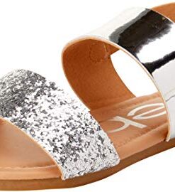bebe Girls? Sandal ? Two Strapped Patent Leatherette Glitter Sandals (Toddler/Little Kid), Size 1 Little Kid, Silver