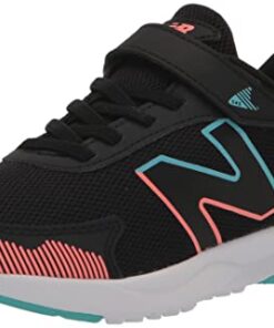 New Balance Girls DynaSoft 545 V1 Hook and Loop Running Shoe, Black/Grapefruit/Summer Aqua, 2 Little Kid