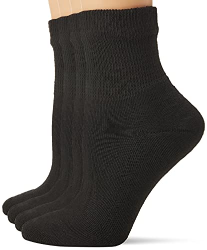 MediPeds womens Peds Diabetic Quarter With Non-binding Top and Cushion 4 Pairs fashion liner socks, Black, Shoe Size 6-9 US