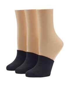 HUE womens Cotton Toe Topper, 3 Pack fashion liner socks, Black, One Size US