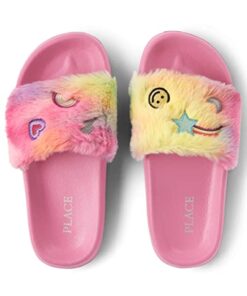 The Children’s Place Girls Sporty Slides Sandal, Pink Doodle Fur, 1 Big Kid