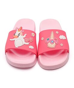 MEMON Toddler Little Kids Dinosaur Beach/Pool/Shower Slides/Anti-Skid Home Bath Slippers/Cute Summer Outdoor Shoes for Girls and Boys(ME2202-pnk-17)