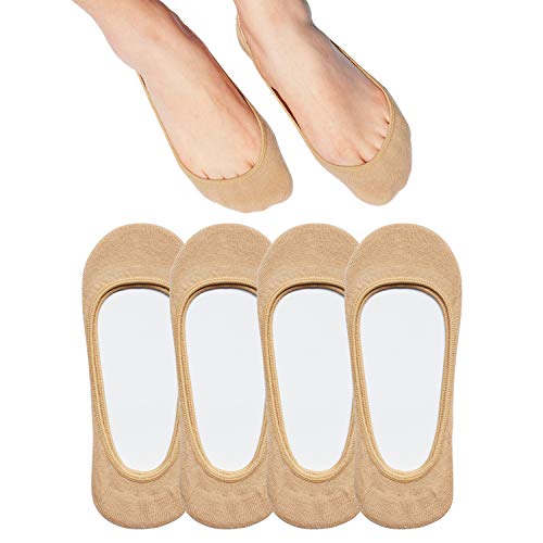 SIXDAYSOX Low Cut Socks for Women 4 Pack Size 9-11 Non-slip Cotton Moisture Wicking No Show Socks for Flats(Nude)