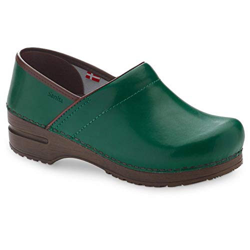 Sanita PU-Coated Leather Clogs for Women – Arch Support, Durable, Closed-Back, APMA-Approved Slip-On Shoes – Dark Green, Womens 7.5-8