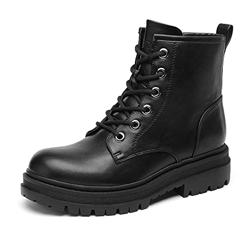 DREAM PAIRS Black Strong-5 Lace-up Platform Combat Boots Ankle Booties for Women Size 9.5