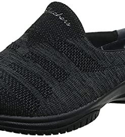 Skechers Women’s Commute-Knitastic-Engineered Knit Open Back Mule, Black, 9 W US