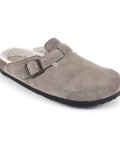 WHITE MOUNTAIN Shoes Bari Leather Footbeds Clog, Taupe/Suede W/Faux Fur, 8 M
