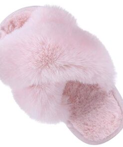 Girl’s Soft Plush Lightweight House Slippers Non Slip Cross Band Slip on Open Toe Cozy Indoor Outdoor Slippers PK34