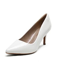 DREAM PAIRS Womens Classic Fashion Pointed Toe High Heel Dress Pumps Shoes, White/Pat – 7.5 (Kucci)