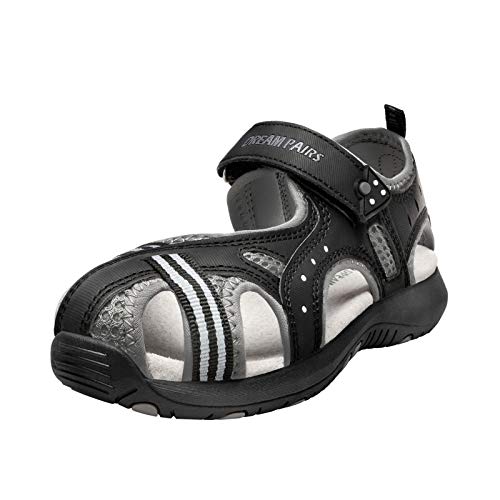 DREAM PAIRS Unisex-Child hydro-2k Closed Toe Athletic Sports Summer Water Sandal Black/Grey – 4 Big Kid